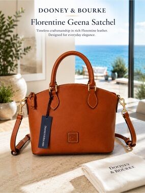 Dooney & Bourke Florentine Geena Satchel Leather Handbag NWT Cognac Brown